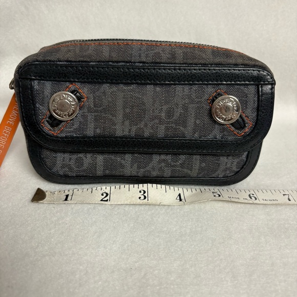 VTG CHRISTIAN DIOR Flight Zipper Small Denim Pouch Snap Pocket Blue Orange - Picture 14 of 16